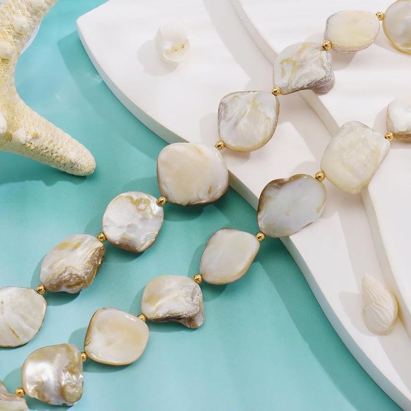 Bocar Statement Shell Bib Choker Necklace for Women Chunky Natural Freshwater Shell Conch Starfish Pearl Pendent Costume Collar Beach Necklace - Image 5